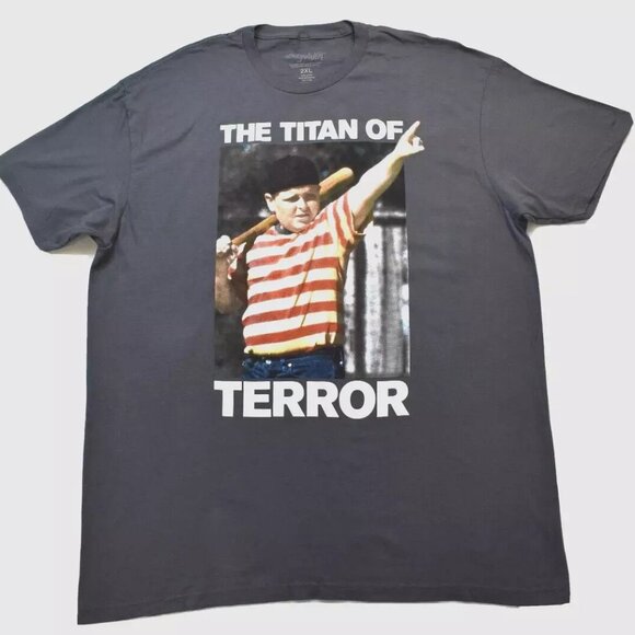The Sandlot Mens Ham The Titan of Terror Ham Pointing Charcoal Shirt New 2XL - Picture 1 of 4